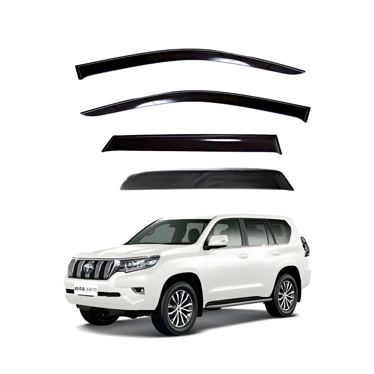 Toyota Prado NB Air Press Sun Visor Without Chrome, designed for 2009-2021 models, offering weather protection and a sleek, minimalist look.

