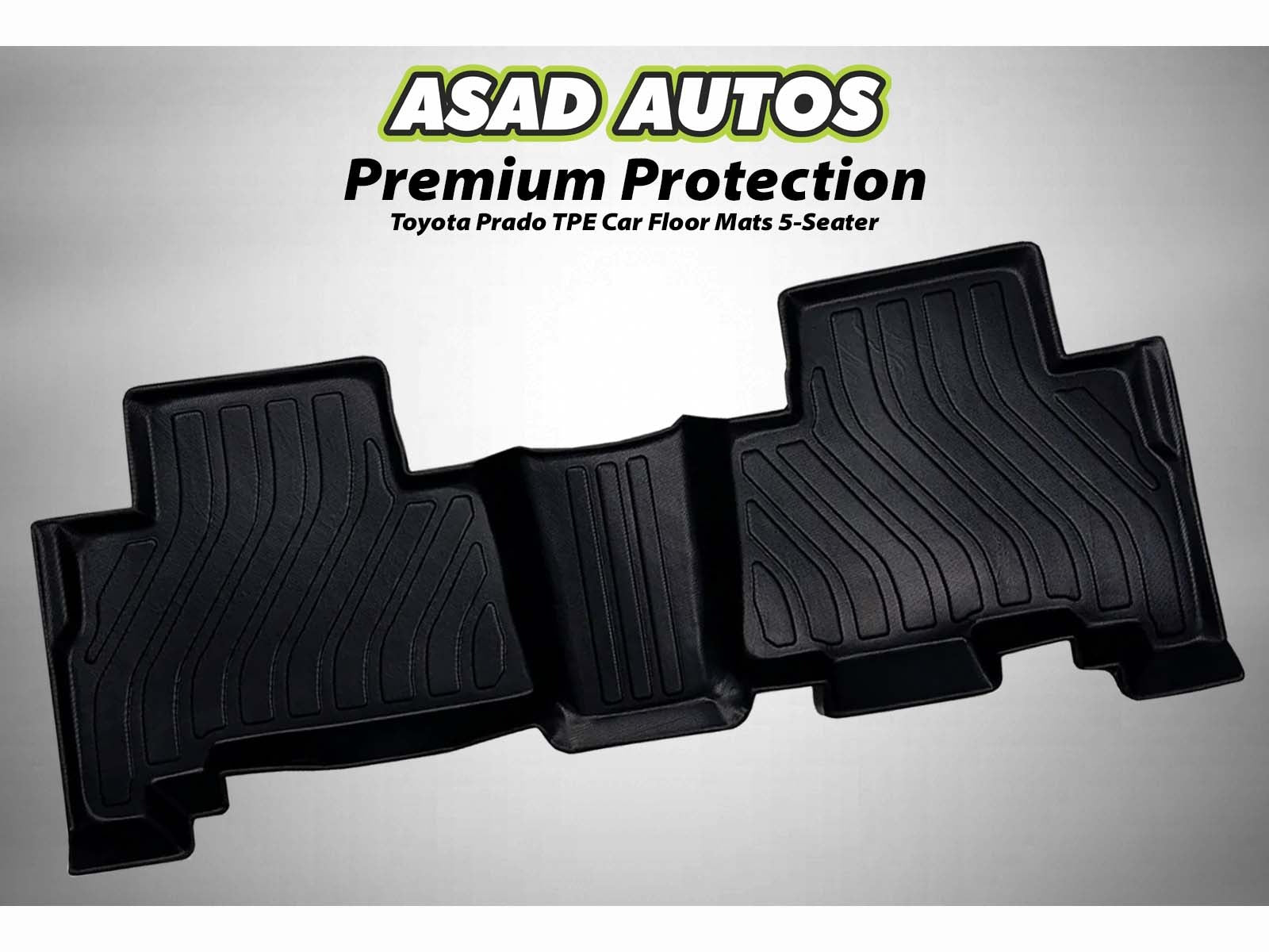 Toyota Prado TPE mats for a 5-seater providing all-weather protection and a custom fit.

