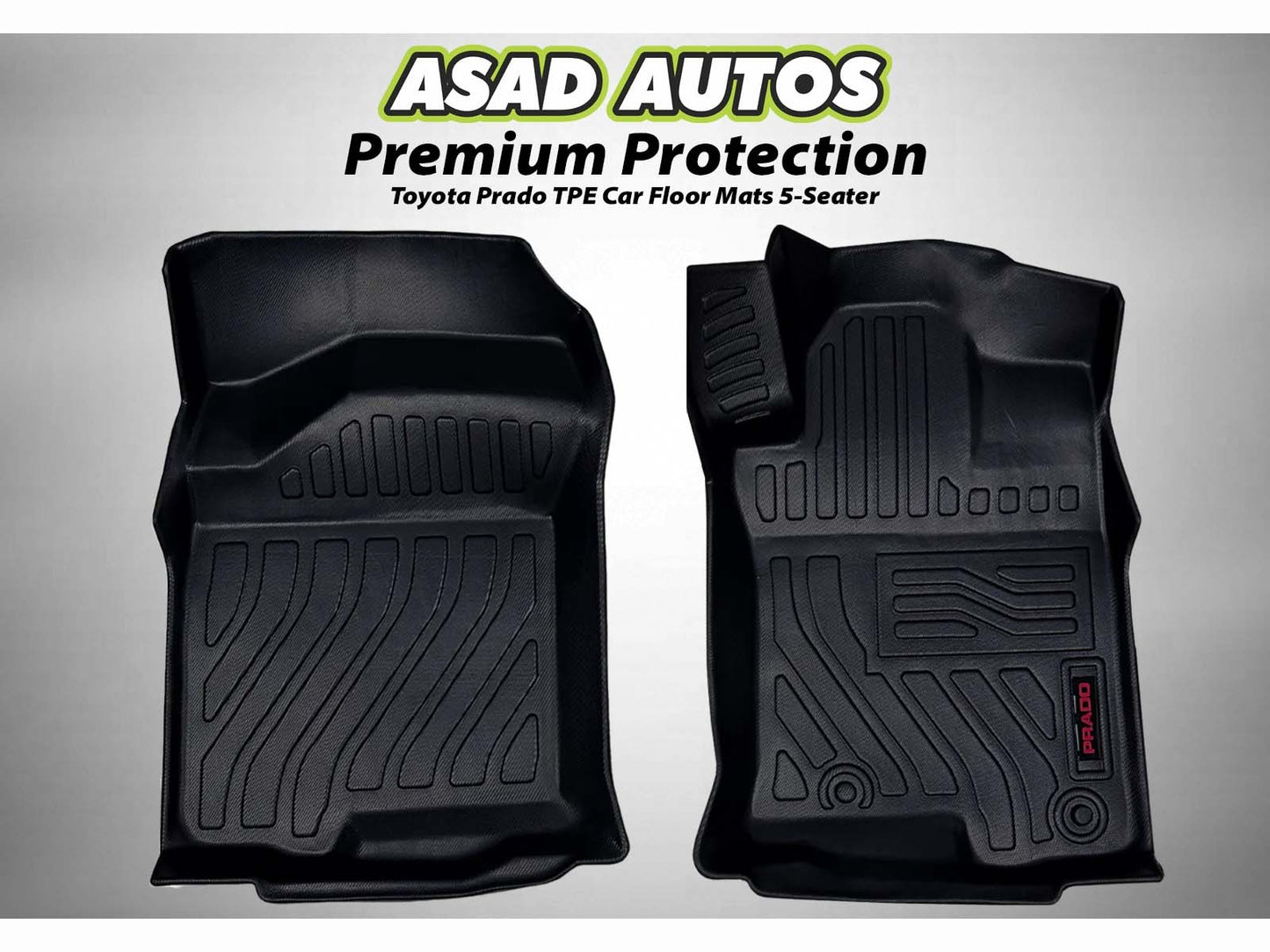 Toyota Prado TPE mats for a 5-seater providing all-weather protection and a custom fit.
