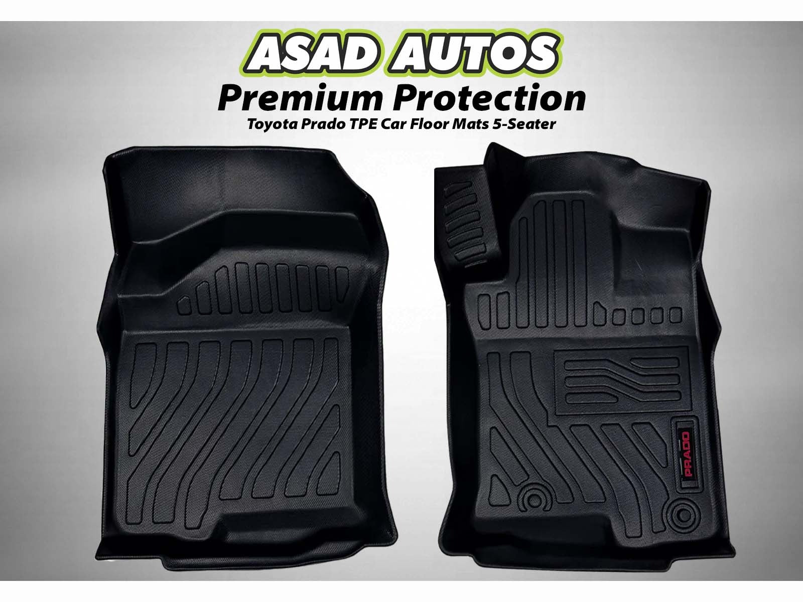 Toyota Prado TPE mats for a 5-seater providing all-weather protection and a custom fit.
