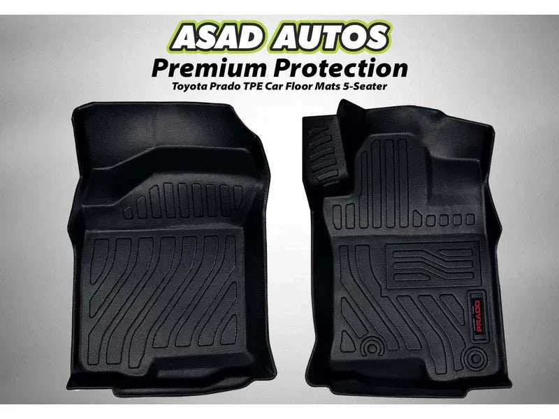 Toyota Prado TPE mats for a 5-seater providing all-weather protection and a custom fit.
