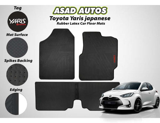Toyota Yaris 2021-2025 Rubber Latex Car Floor Mats offering premium all-weather protection, durability, and a perfect fit for your car’s interior.
