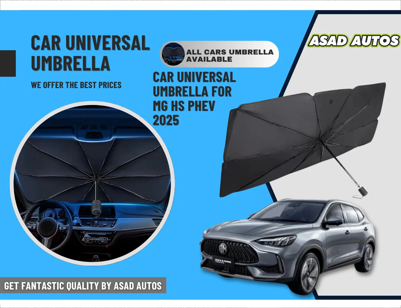 Universal Car Umbrella Sun Shade for MG HS PHEV 2025 – Windshield UV and Heat Protection
