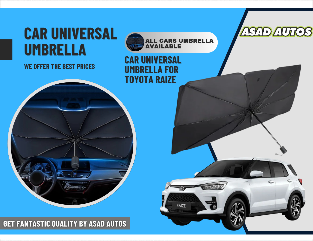 Universal Foldable Windshield Sun Shade for Toyota Raize 2020–2025 – Heat & UV Protection Umbrella

