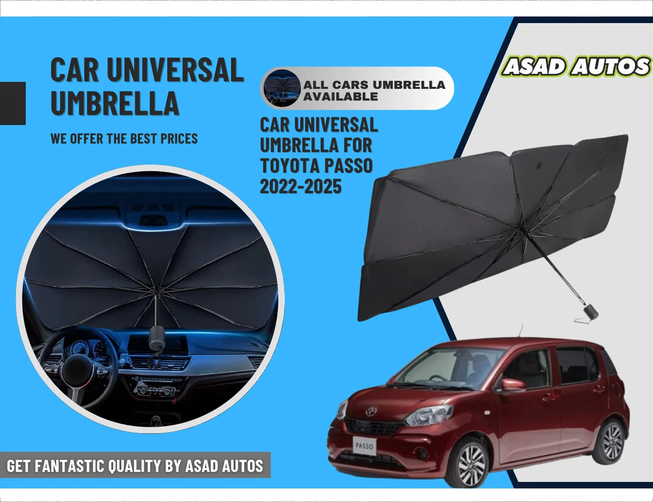 Universal Umbrella Windshield Sun Shade for Toyota Passo 2022–2025 – Foldable UV Protection

