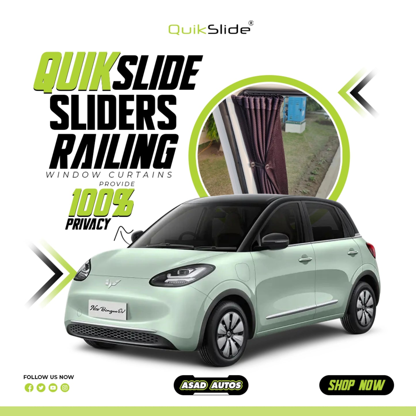 QuikSlide Sliders Railing Curtains for MG Binguo EV Gen1 2026