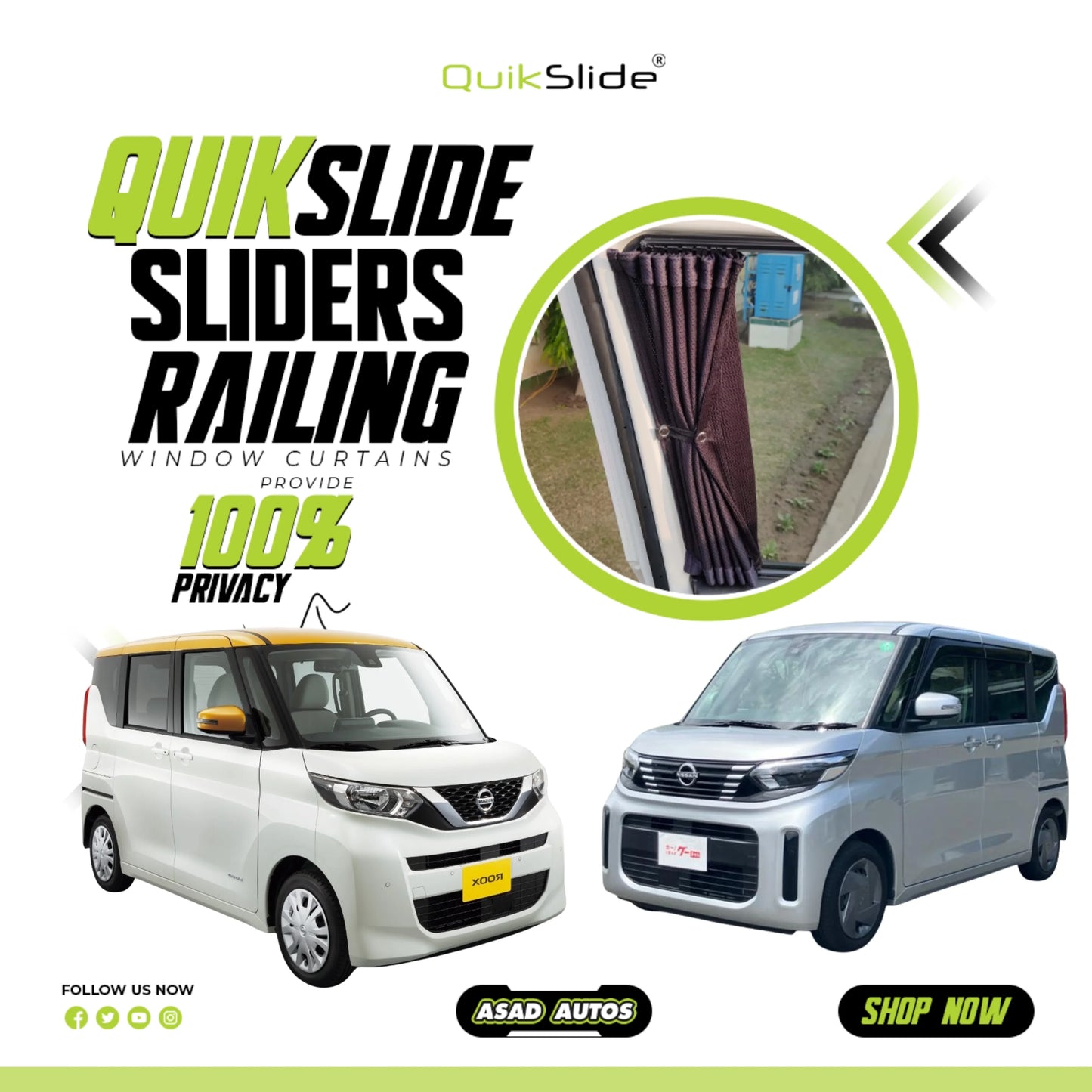 QuikSlide Sliders Railing Curtains For Nissan Roox Gen2 2020-2025