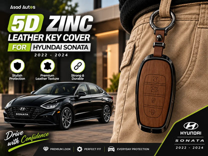 5D Zinc Leather Key Cover for Hyundai Sonata 2022–2024