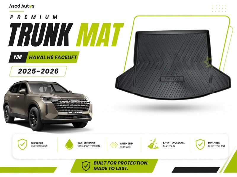 Upgrade your Haval H6 Facelift 2025-2026 with our Premium Trunk Mat – built for rugged protection, stylish design, and effortless cleaning.
