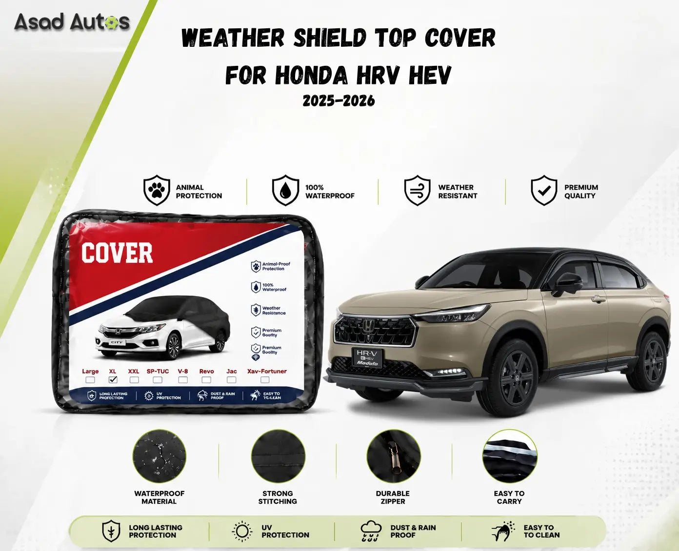 Weather Shield Top Cover for Honda HR-V HEV 2025–2026 featuring a vehicle-specific window guard design that helps protect against rain,