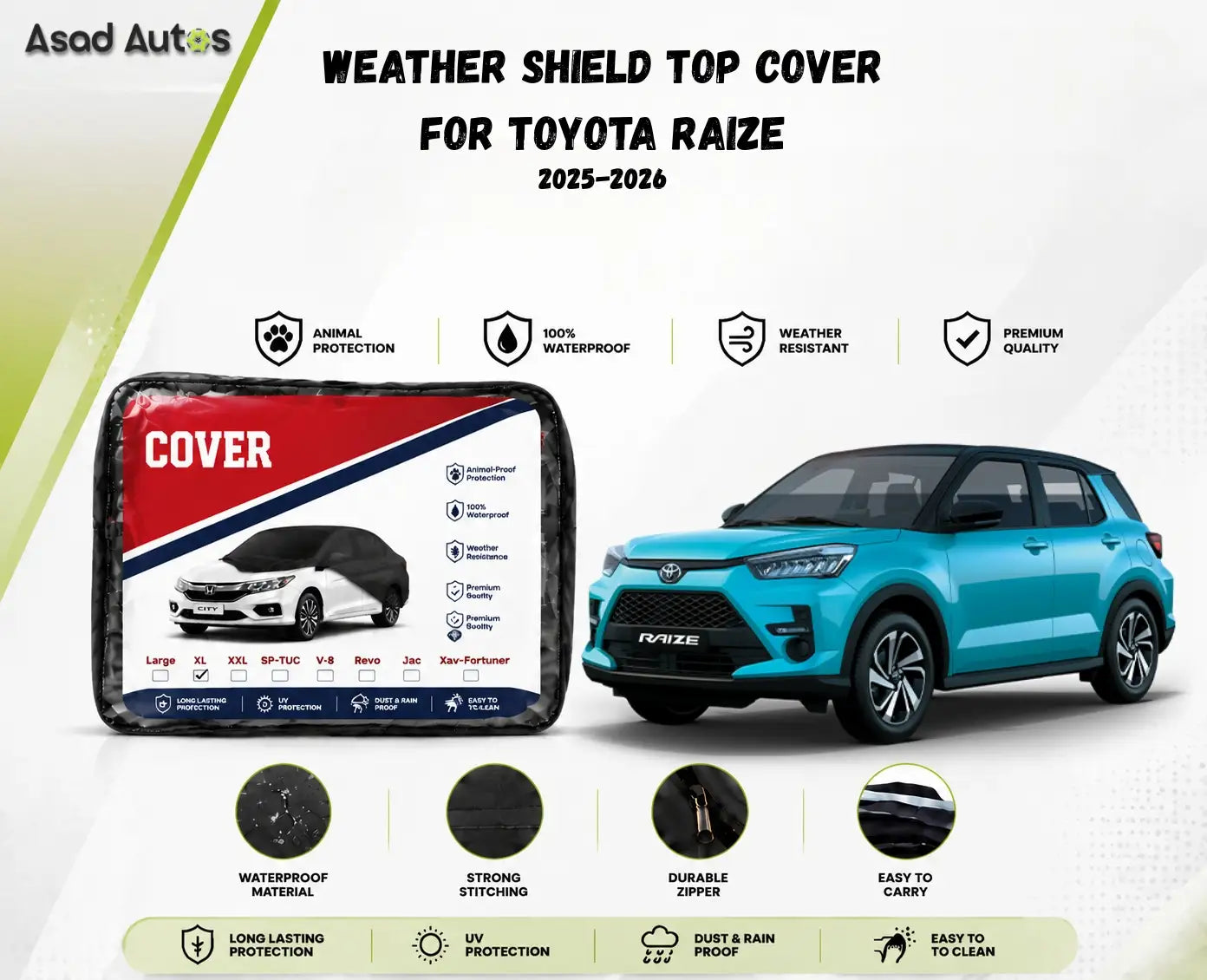 Weather Shield Top Cover for Toyota Raize featuring a vehicle-specific window guard design that helps protect against rain,