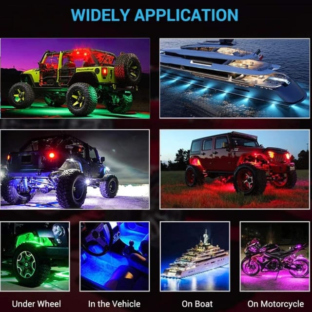 Colorful 12V LED Car Underglow Light Kit Under Car Chassis Ambient Lamp APP RGB Car Atmosphere Lights Waterproof Auto Neon