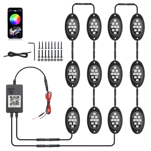 Colorful 12V LED Car Underglow Light Kit Under Car Chassis Ambient Lamp APP RGB Car Atmosphere Lights Waterproof Auto Neon