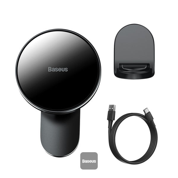 Baseus Magnetic Absorption Wireless Car Charger - Fast Charging - Compatible with MagSafe - Dashboard/Air Vent Mount - iPhone 13/13 Pro/13 Pro Max/12/12 Pro/12 Pro Max - Black