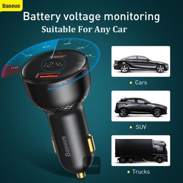 Baseus 100W Car Charger - Dual Port USB Type C Quick Charger