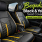 Full interior view of black and yellow bespoke seat covers in Suzuki Fronx