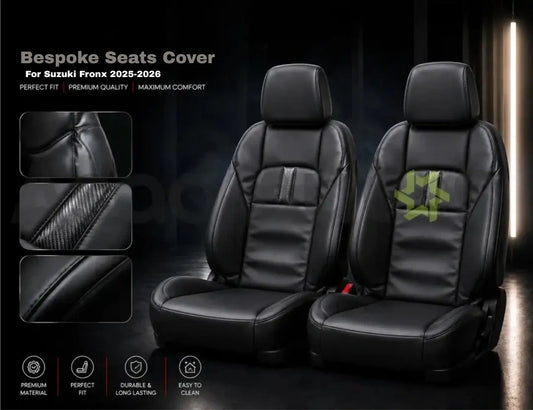Bespoke premium leather seat covers with carbon fibre accents for Suzuki Fronx 2025-2026 - Asad Autos
