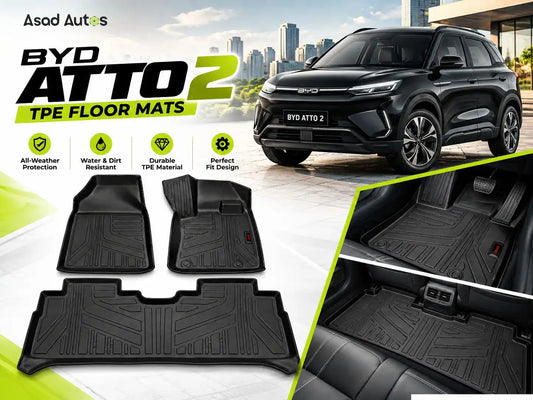 TPE floor mats for BYD Atto 2 in black, custom fit full set