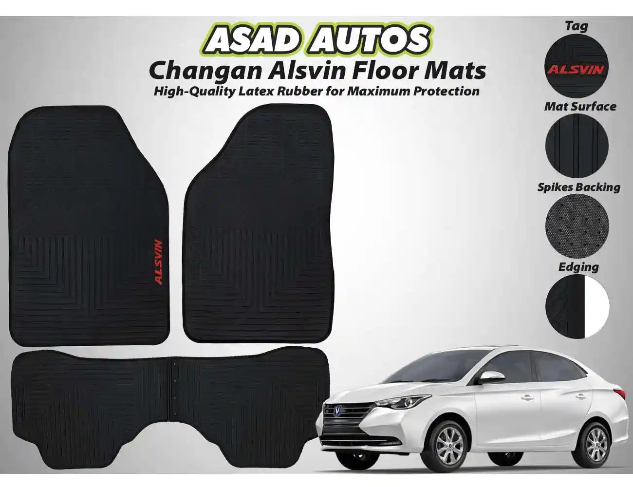 Custom-fit latex rubber floor mats for Changan Alsvin 2021-2024 with waterproof all-weather protection and non-slip surface