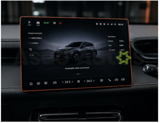 Deepal S05 2025-2026 orange silicone LCD screen rubber protector installed on infotainment display