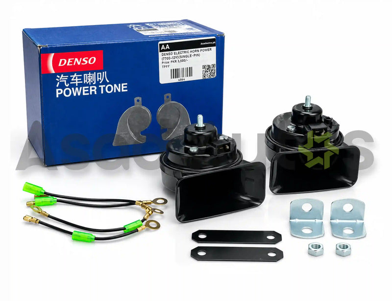Denso Electric Power Horn 7700 12V single pin Power Tone car horn set with wiring and brackets - Asad Autos