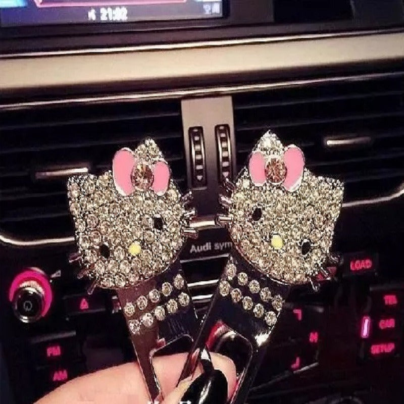 2 Pcs Cartoon Cat Diamond Car Seat Belt Clips