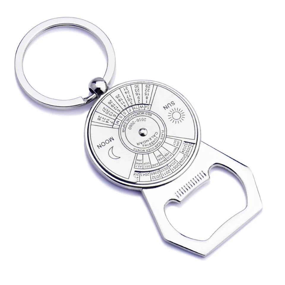 50-Year Calendar Keychain with Bottle Opener Ring - Unique and Creative Design