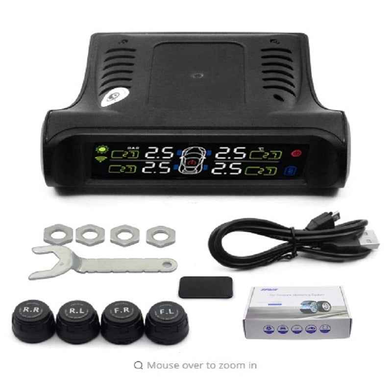 TPMS Tire Pressure Monitor System – Solar Powered, 4 External Sensors, Real-Time Pressure & Temperature Display for Cars