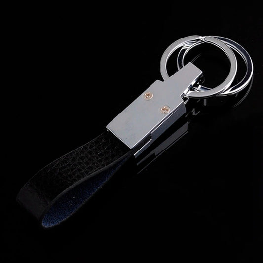 Double Ring Leather Metal Keychain
