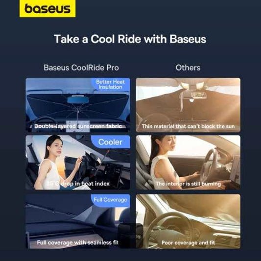 Baseus CoolRide Double-Layered Windshield Car Sun Shade Umbrella Pro (Small) – Ultimate UV & Heat Protection
