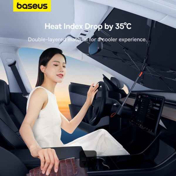 Baseus CoolRide Double-Layered Windshield Car Sun Shade Umbrella Pro (Small) – Ultimate UV & Heat Protection