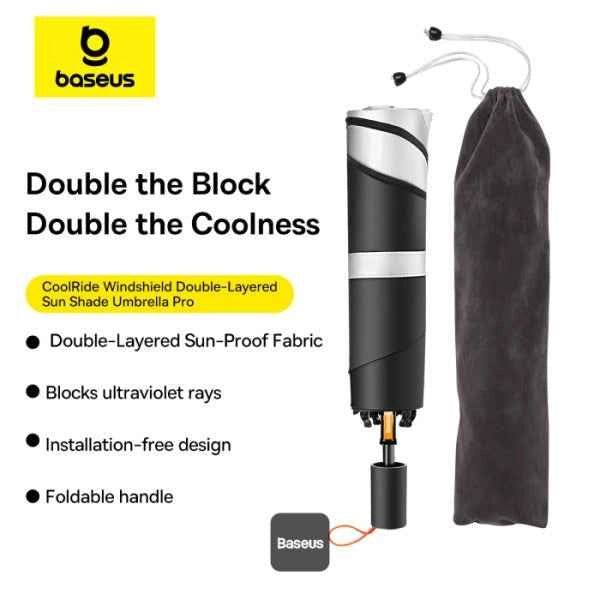Baseus CoolRide Double-Layered Windshield Car Sun Shade Umbrella Pro (Small) – Ultimate UV & Heat Protection