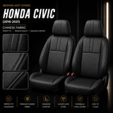 Honda Civic 2016-2021 poshish seat covers in black Chinese fabric with white stitching
