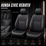 Honda Civic Rebirth 2012-2015 black seat covers with red stitching, premium Chinese fabric