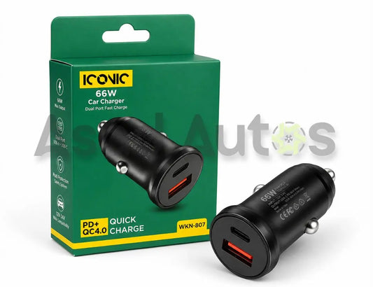 Iconic 66W car charger with PD and QC 4.0 fast charging ports - Asad Autos