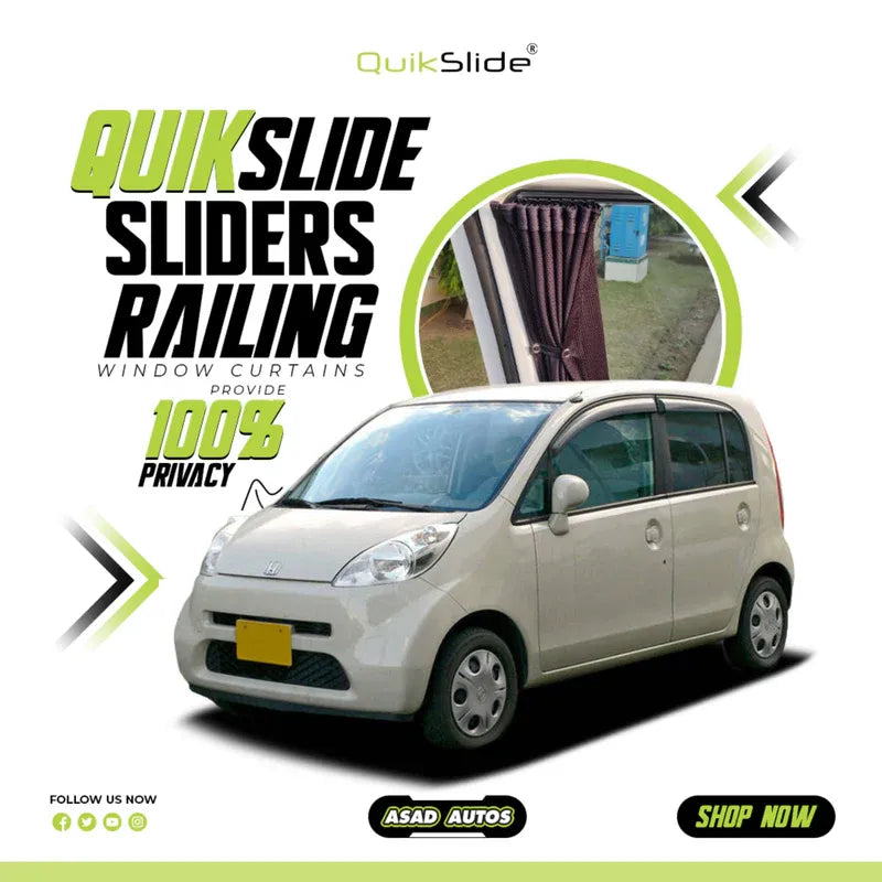 QuikSlide Sliders Railing Curtains for Honda Life Gen4 (2003-2006) | Sunshade & Privacy