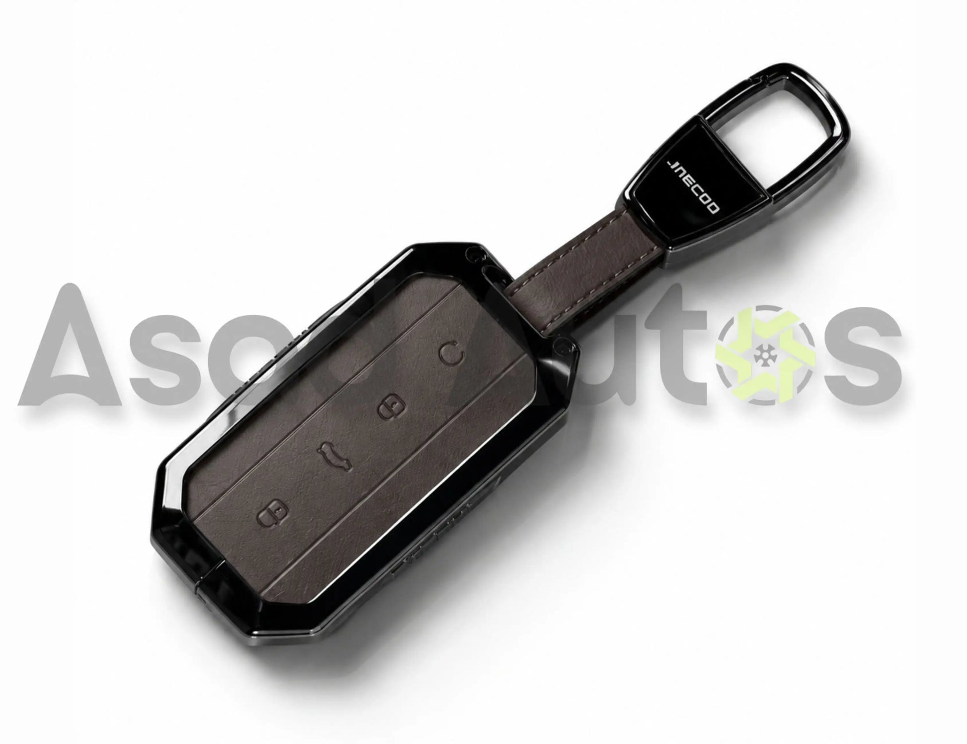 Gun Brown leather metal key cover for Jaecoo J5 with carabiner keychain