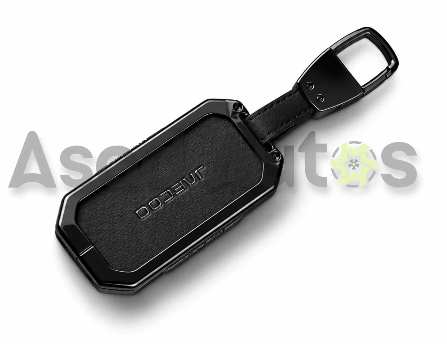 Gun Black leather metal key cover for Jaecoo J5 with carabiner keychain