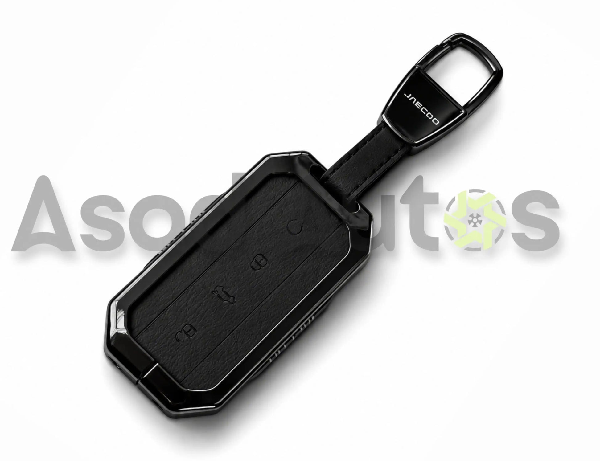 Gun Black leather metal key cover for Jaecoo J5 with carabiner keychain