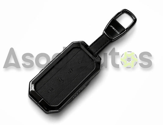 Gun Black leather metal key cover for Jaecoo J5 with carabiner keychain
