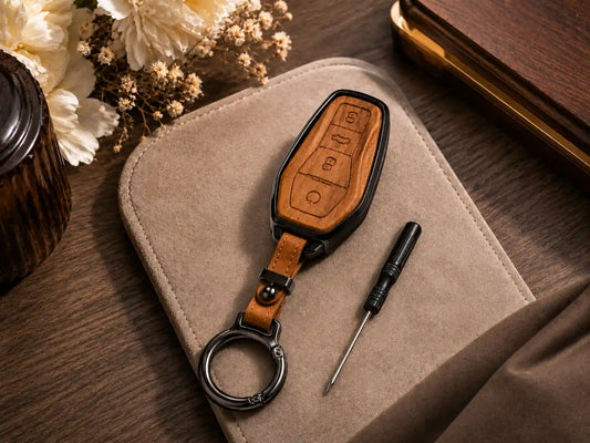 Leather metal key cover fitted on BYD Atto 2 2025-2026 smart key fob - Asad Autos