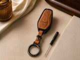 Leather metal key cover fitted on BYD Atto 3 2025-2026 smart key fob - Asad Autos