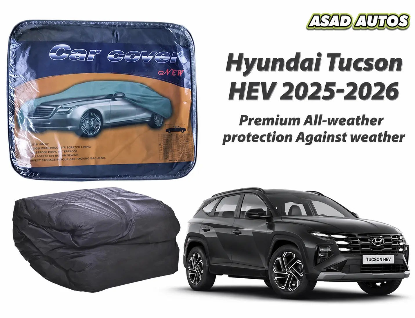 Black microfiber car top cover custom fit on Hyundai Tucson HEV 2025-2026 hybrid SUV for paint protection - Asad Autos
