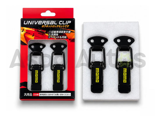 Momo Universal Clip bonnet hood lock set 2 piece black painted finish