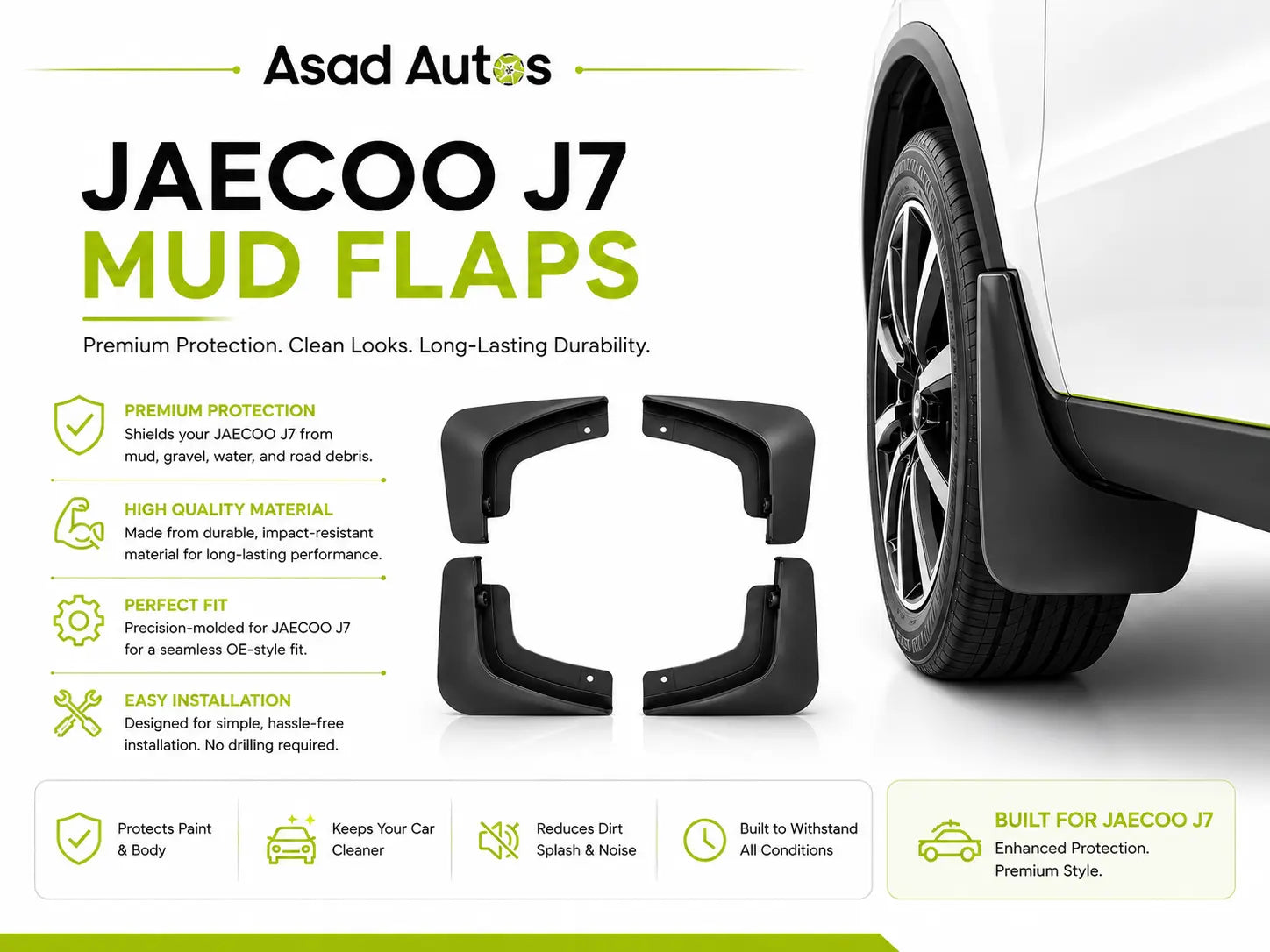 Custom-fit black mud flaps splash guards pair for Jaecoo J7 - Asad Autos