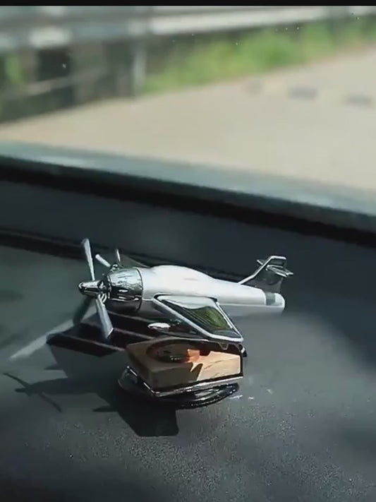 Solar Airplane Car Diffuser Wooden Base (Car Air Freshner)
