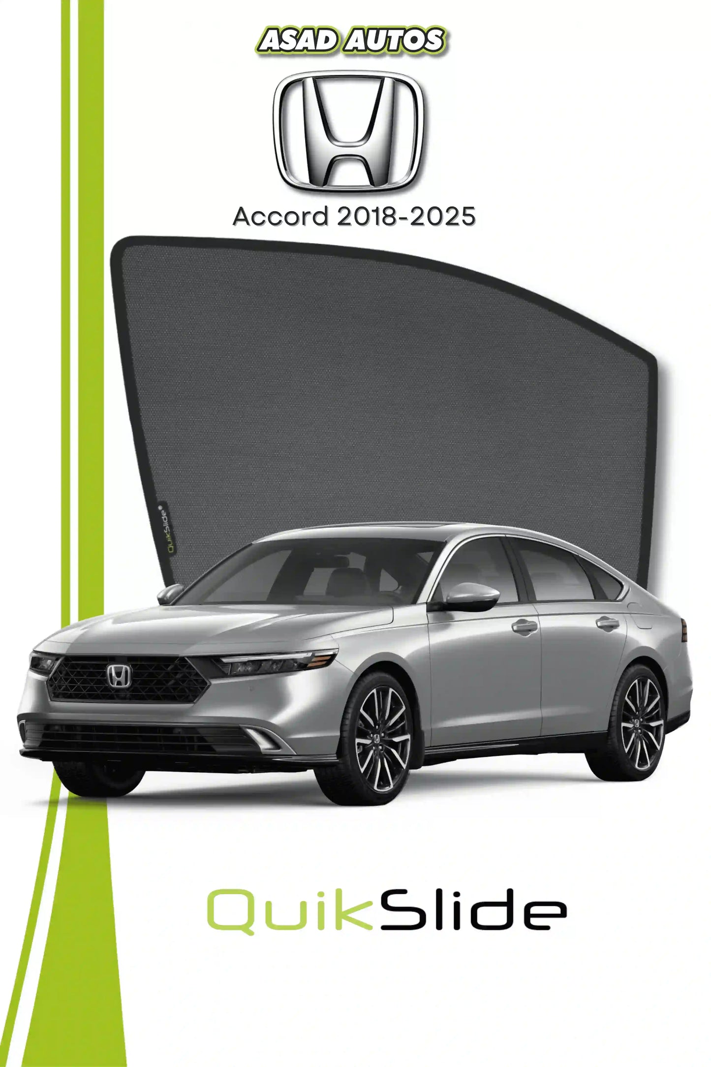 QS QuikSlide custom fit window sun shades installed on Honda Accord VIP Sedan 2018-2025 for UV protection, heat reduction, and privacy