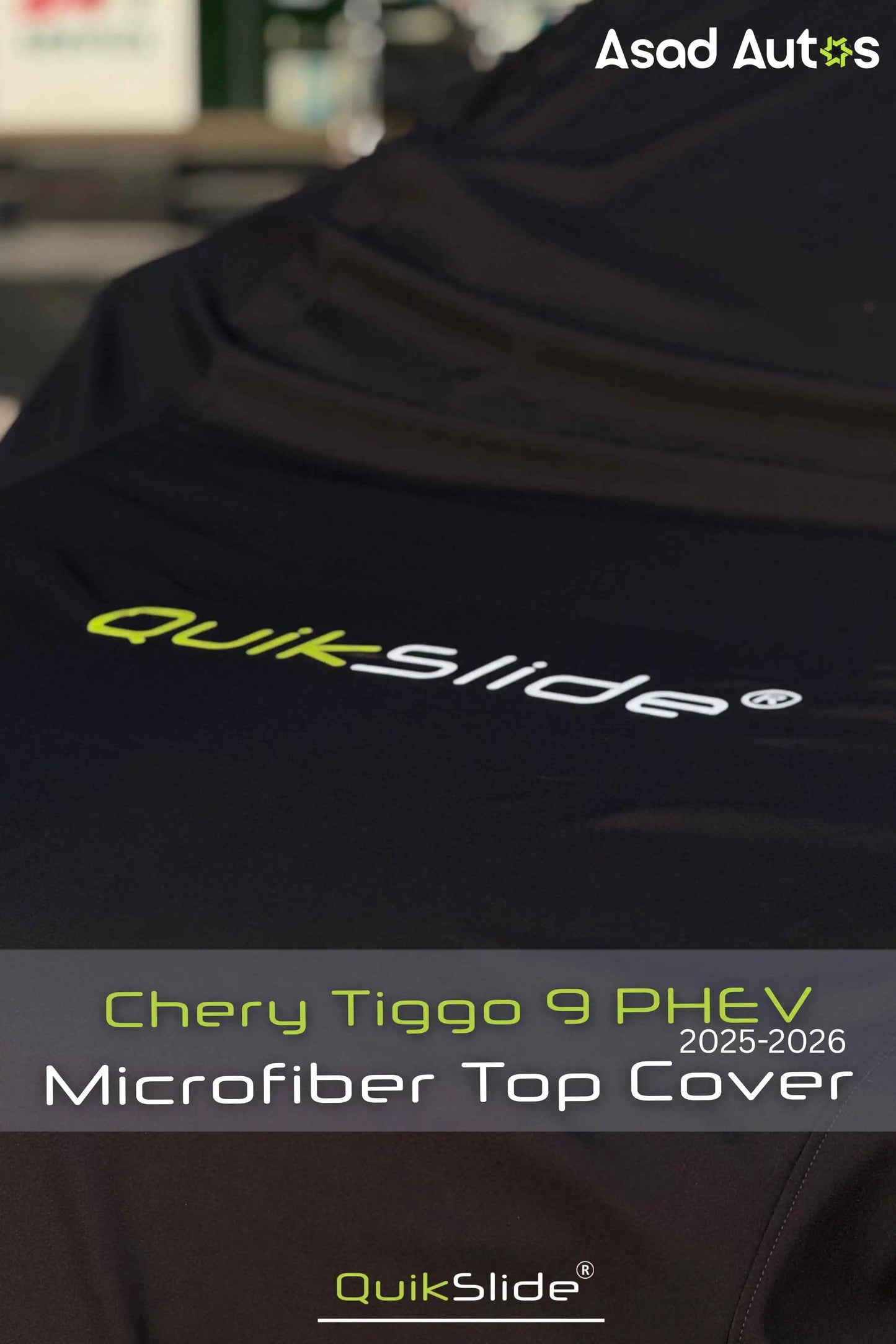 QuikSlide black microfiber top cover custom fit for Chery Tiggo 9 PHEV 2025-2026 hybrid SUV - Asad Autos