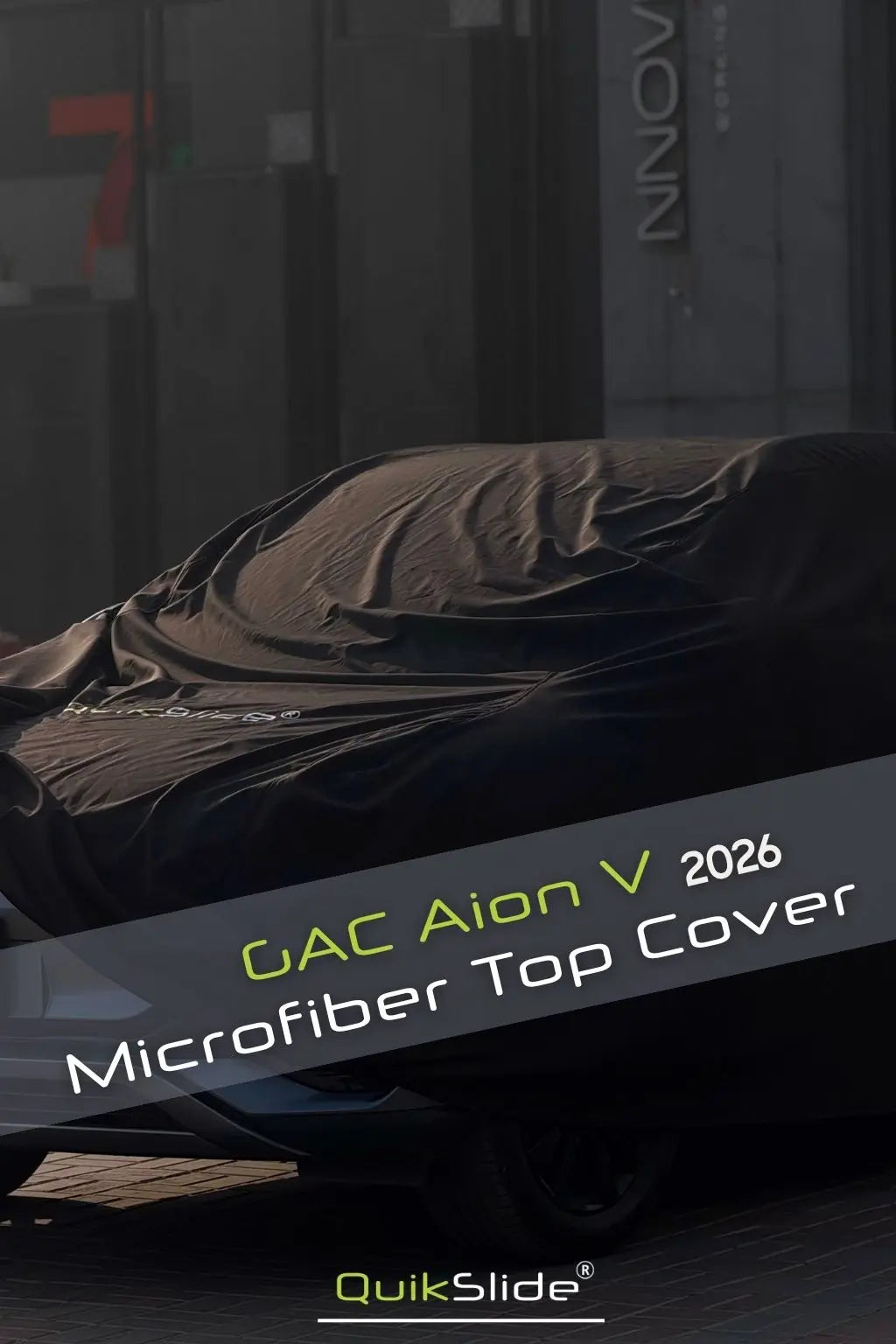 Front view of QuikSlide top cover on GAC Aion V bonnet and windscreen