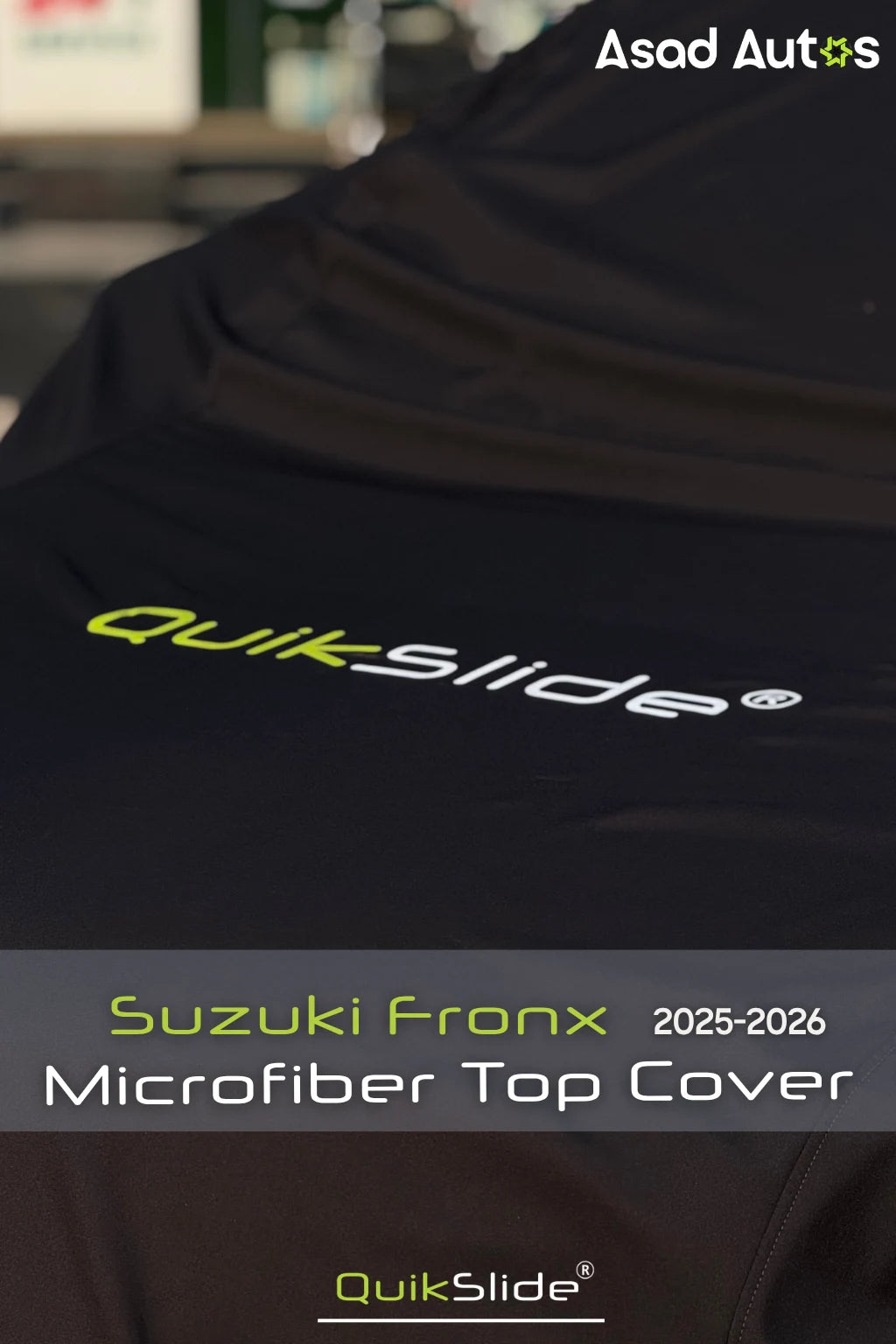 QuikSlide microfiber car cover fitted on a parked Suzuki Fronx
